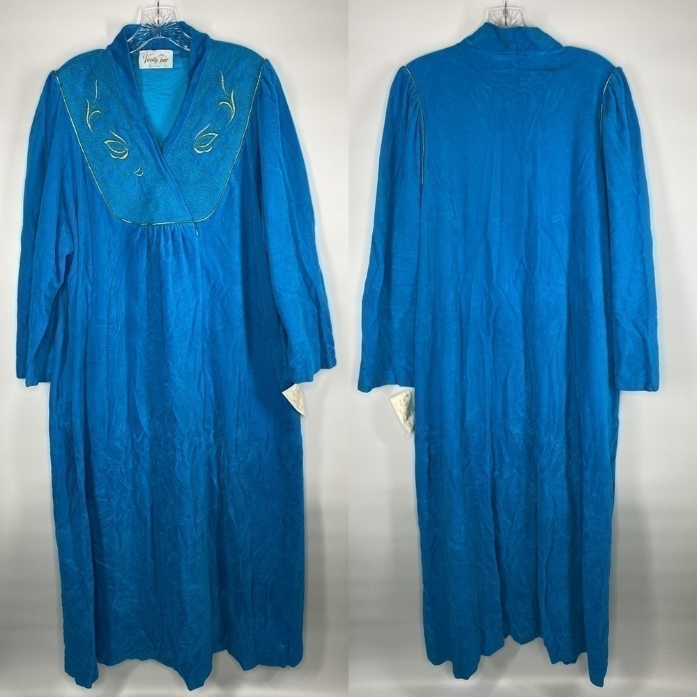 Vintage Vanity Fair Peacock Blue Robe 80's NWT Size XL RARE
